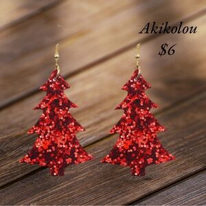 Red Glitter Christmas Tree Earrings